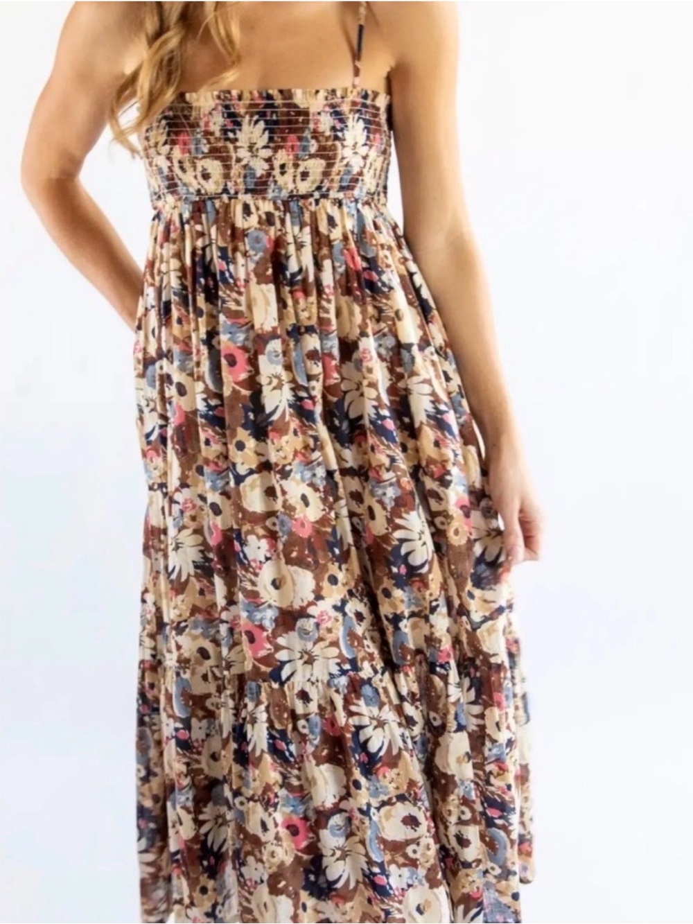 531. NATURAL LIFE Floral Scoop Neck Midi Dress in Multicolor